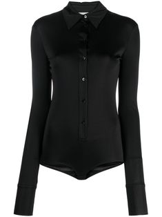 black classic collar front button fastening long sleeves straight hem Sleek Fitted Tops With Button Closure, Black Collared Top With Buttons, Black Collared Top With Button Closure, Black Top With Button Closure And Collared Neckline, Black Tops With Buttons And Collared Neckline, Black Tops With Buttoned Collared Neckline, Black Tops With Collared Neckline And Buttons, Sleek Fitted Blouse With Buttons, Black Collared Shirt With Button Closure