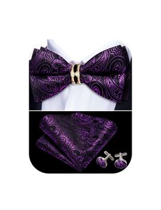 PRICES MAY VARY. Set - 1* Pre-Tied Bow Tie; 1*Pocket Square; 1 Pair*Cufflinks.YOHOWA has more than 1,500+ styles of BOWTIES TIES waiting for your choice Size - Bow Tie: 4.7*2.4inches(12*6cm); Handkerchief: 9*9inches(23*23cm); Cufflink Diameter:0.55 inches/1.4cm Material and Craft - finest 1400 Stitches jacquard woven silk microfiber which is durable, non-deform and soft The envy of every gentlemen - Hand-made silk woven bow tie. We've finished it off with silk tipping, resulting in a sublime dra Elegant Suit And Tie Accessories With Gift Box, Elegant Suit And Tie Accessories Gift Box, Cufflinks For Father's Day Gift, Purple Ties As Gifts, Father's Day Gift Bow Tie And Suit Accessories, Father's Day Jewelry Gift With Ties, Silver Ties For Father's Day Gift, Elegant Cufflinks With Gift Box, Elegant Formal Cufflinks