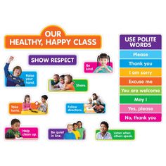 a poster that says, our happy class show respect to each child in the classroom