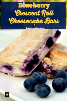 blueberry crescent roll cheesecake bars on a white plate