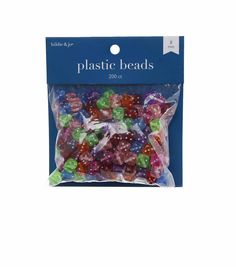 plastic bead bag filled with assorted colored beads