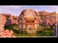 Bee Farm Ideas Minecraft, Glass Bee Dome Minecraft, Cherry Greenhouse Minecraft, Dome Building Minecraft, Big Cute Minecraft Houses, Cherry Blossom Dark Oak House Minecraft, Minecraft Farm Ideas Cherry Blossom, Cherry Garden Minecraft, Cherry Minecraft Village