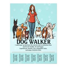 a woman walking her dogs on a blue background with the words dog walker written below