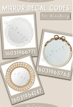 three mirrors with numbers on them and the words mirror decal code for blokling