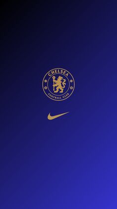 the crest of chelsea football club is shown on a dark blue background with gold nike logo