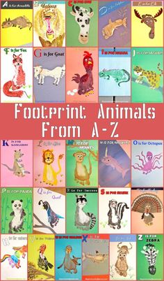 an image of children's books about animals from a to z, with the title footprint animals from a - z