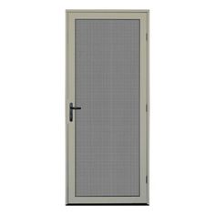 an aluminum door with mesh screen on the front and side panels, shown in white