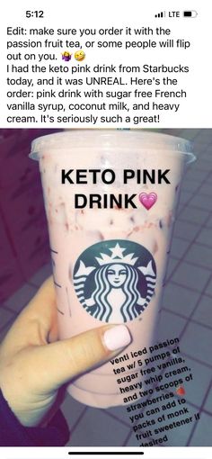 someone is holding up a pink drink with the caption that reads, keto pink drink