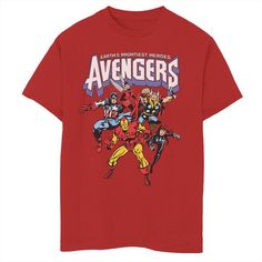 He'll feel like a hero with this Marvel Avengers graphic tee. He'll feel like a hero with this Marvel Avengers graphic tee. Crewneck Short sleevesFABRIC & CARE Cotton Machine wash Imported Size: Small. Color: Red. Gender: male. Age Group: kids. Red Pop Culture T-shirt With Front Print, Red Superhero Graphic Print Top, Red Pop Culture Top With Front Print, Red Superhero T-shirt With Character Print, Superhero Character Print Red T-shirt, Red Superhero Character Print T-shirt, Pop Culture Red T-shirt With Logo Print, Red Pop Culture T-shirt With Logo Print, Marvel Avengers