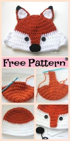 the crocheted fox hat is made with yarn