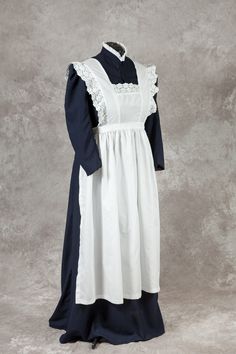 This dress consists of three parts: traditional 5 gore skirt, bodice, lined, and apron. Material is cotton. Custom sized to your measurements. Please send me waist, hip and length measurements after the order has been completed. Can be shipped in other countries, please feel free to ask. There are a lot of different historical dresses and costumes in my shop, feel free to visit under http://www.etsy.com/shop/innatiourine 1800s Maid Dress, Victorian Maid Outfit, Victorian Maid Dress, 1800s Dresses, Victorian Maid, Gore Skirt, Nurse Dress Uniform, Womens Costumes, Gored Skirt