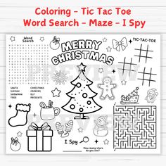 a christmas themed coloring page with the words merry christmas on it and other holiday related items