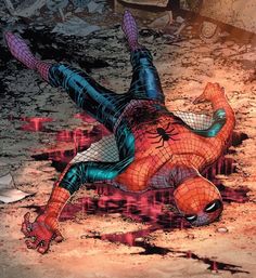 the amazing spider - man is laying on the ground