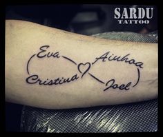 a tattoo with two hearts and the words eva aluna, cristula dol