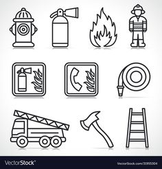 fire and rescue line icons set on white background