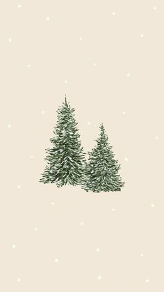 two pine trees in the snow on a light beige background with white polka dot dots