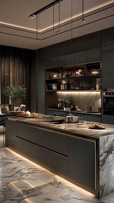 Dramatic Modern Kitchen, Penthouse Kitchen Luxury, Modern Penthouse Kitchen, Small Luxury Kitchen, Penthouse Kitchen, Luxury Houses Kitchen, Luxury Kitchen Island, Luxe Kitchen