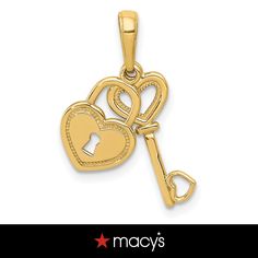 in stock Valentine's Day 14k Gold Jewelry With Hallmark, Macy's Jewelry For Valentine's Day Anniversary, Classic Valentine's Day Jewelry Charms, Lock Pendant, Key Design, Unisex Baby Clothes, Yellow Gold Pendants, Mens Gift Sets, Unisex Baby