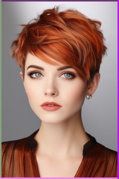 Bonus: Use a hair growth supplement with horsetail extract to promote hair growth. #haircare #hair #hairfall Short Copper Hair, Copper Hair Color Ideas, Cheveux Oranges, Short Red Hair, Short Hair Pixie Cuts, Copper Hair Color, Edgy Short Hair, Short Hair Color, Hair Color And Cut