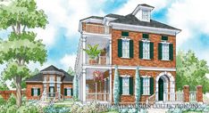 this is an artist's rendering of the front elevation of these victorian home plans