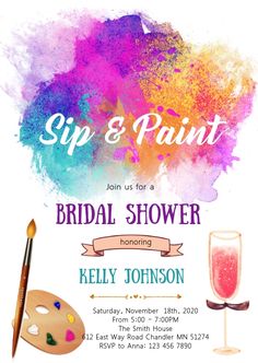 the bridal shower is set up with paint and brushes