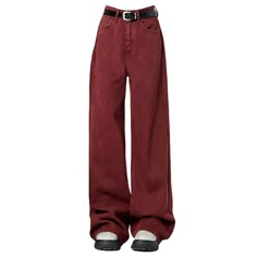 Wine Red Wide-Leg Jeans Dress to impress in our Wine Red Wide-Leg Jeans. Made from high-quality materials and featuring a flattering wide-leg cut, these jeans elevate any outfit. The rich wine red color adds a touch of boldness, making you stand out in style. Perfect for day or night, these jeans are a must-have addition to your wardrobe. Size:XS: Waist: 60cm/ 23.6in, Hips: 100cm/ 39.4in, Length: 99cm/ 38.9inS: Waist: 64cm/ 25.2in, Hips: 104cm/ 40.9in, Length: 100cm/ 39.4inM: Waist: 68cm/ 26.8in Indie Png Clothes, Pants Inspo Aesthetic, Red Jeans Aesthetic, Wine Red Clothes, Red Pants Aesthetic, Red Jeans Outfit Aesthetic, Red Clothing Aesthetic, Red Clothes Aesthetic, Red Ripped Jeans