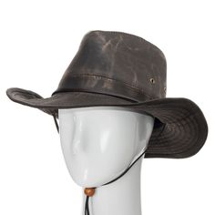 Indy is a made-for-outdoor fedora made of water-resistant weathered cotton and distressed leather. It features a reinforced teardrop crown, fully-stitched shapeable brim, and a matching fabric adjustable chin cord. The brim contains a metal wire allowing it to be shaped to your preference. Material: Weathered CottonBrim: 2 3/4"Crown: 5" teardropClimate: Cold If your measurement falls between sizes, choose the next largest size. A looser fit is recommended as you can use hat size reducer tape to Rugged Adjustable Wide Brim Fedora, Adjustable Rugged Fedora For Outdoor, Rugged Adjustable Fedora With Wide Brim, Rugged Adjustable Brimmed Fedora, Adjustable Rugged Fedora With Curved Brim, Distressed Brown Fedora For Outdoor, Rugged Distressed Brown Hat For Outdoor, Distressed Brown Rugged Outdoor Hat, Rugged Distressed Brown Outdoor Hat