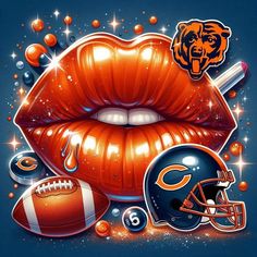 the chicago bears lips have been painted to look like they are wearing football helmets and balls