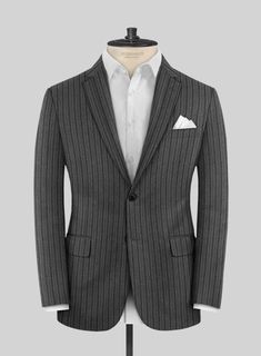 Introducing the Italian Wool Agseni Suit, a sophisticated choice that not only enhances your appearance but also exudes an authoritative presence. Meticulously crafted from the finest pure wool fabric, this exceptional suit showcases a tasteful pattern of evenly spaced vertical stripes, emanating an air of distinction. The subtle gray tone further amplifies its overall charm while its design embodies a refined and understated aesthetic. Whether you find yourself in a formal business meeting, a f Shade Of Gray, Master Tailor, Horizontal Lines, Button Jacket, Formal Business, Business Meeting, Grey Tones, Vertical Stripes, Jacket Buttons