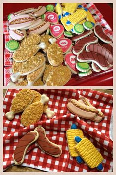 Picnic Cookies, Chicken Hot Dogs, Bbq Cake, Sugar Dough, Food Cookies, Bbq Ideas, Sugar Cookie Royal Icing, Cookie Connection, Food Shapes