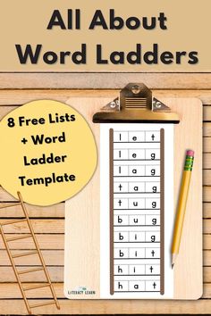 an all about word ladders printable worksheet with a pencil and ruler