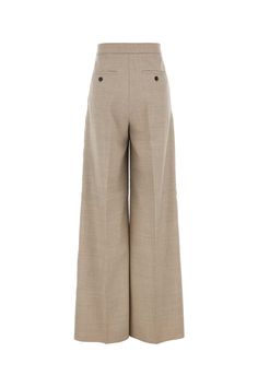 Cappuccino Wool Entrata Palazzo Pant from Max Mara Luxury Beige Bottoms For Workwear, Formal Full-length Neutral Pants, Luxury Fitted Beige Bottoms, Luxury Beige Workwear Pants, Luxury Beige Bottoms For Spring, Luxury Beige Trousers, Elegant Fitted Taupe Pants, Elegant Taupe Wide Leg Pants, Max Mara Coat