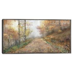 an oil painting on canvas of a road in the woods