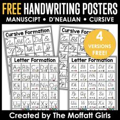 two posters with the words cursive and lowercase letters in black and white