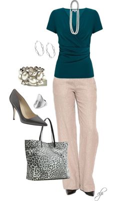 Teal and khaki- dressy casual- feminine Business Casual Slacks, Beige Pants, Summer Work Outfits, Work Wardrobe, Professional Outfits, Business Attire, Business Casual Outfits, Dressy Casual