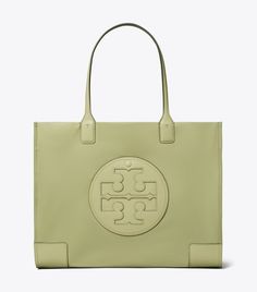 Ella Tote Bag: Women's Designer Tote Bags | Tory Burch Daily Use Tote Shoulder Bag With Logo Patch, Nylon Bags With Logo For Daily Use, Nylon Logo Bags For Daily Use, On-the-go Tote Shoulder Bag With Logo, Everyday Tote Bag With Logo Patch, Functional Everyday Bags With Logo, Functional Rectangular Bag With Logo Patch, Everyday Tote Bag With Logo, Green Tote Bag With Logo