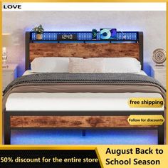 42012984541226|42012984573994|42012984606762 Shelf Headboard, Industrial Bed Frame, Industrial Bed, Led Bed, Headboard With Shelves, Dresser Bed, Cama King Size, Storage Headboard, Lit King Size