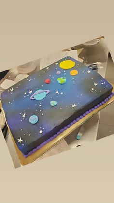 there is a cake that looks like an outer space scene