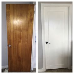 three different doors are shown side by side, one is white and the other is brown