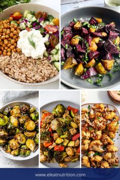 four different pictures of food including vegetables, meats and beans with text overlay