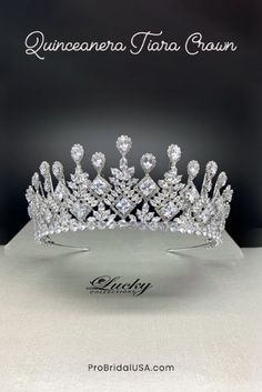 One of our most unique pieces! The design, cut and shapes of the Cubic Zirconia on this handmade tiara ensure this tiara will catch everyone's eye, shining bright with elegance and allure. Quinceanera Crowns, Party Under The Stars, Quince Crown, Crown Quince, Quinceanera Accessories, Quinceanera Tiaras, Quinceanera Crown, Swarovski Tiara, Handmade Tiaras