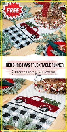 red christmas truck table runner pattern