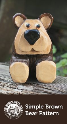 a brown bear statue sitting on top of a wooden bench with the words simple brown bear pattern