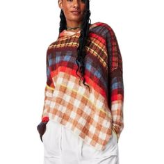 Free People Ainsley Poncho Color: Apple Cider Combo Size: Xs New With Tags Green Oversized Sweater, Hoodie Poncho, Cowl Neck Poncho, Grey Poncho, Poncho Jacket, Plaid Poncho, Silk Cardigan, Hooded Poncho, Fringed Poncho