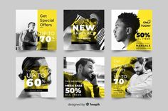 a set of social media post templates with yellow and black colors