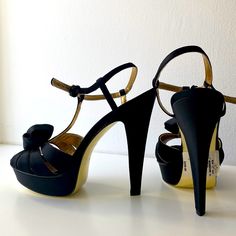 Brand New, Never Worn. 5 In Heel, 1.25 Inch Platform. Gold Soles. Straps Around Ankle. Very Flamenco Looking. Super Comfy. Open Toe. Black Satin. Size 8 Coach Sandals With Ankle And Heel Straps, Luxury Coach Sandals With Round Toe, Evening Platform Sandals With Pointed Toe, Platform High Heels For Galas, Chic Coach Sandals With Heel Strap, Luxury High Heel Coach Heels, Closed Toe Platform Sandals For Gala, Evening Sandals With Reinforced Heel And Round Toe, Elegant Coach Sandals For Spring