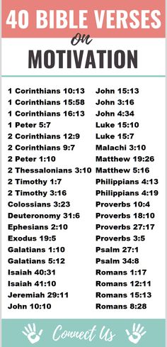 the ten bible verses for motivnation, which are written in pink and blue