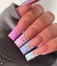 Swag Nails Designs, Swirled Nails, Long Spring Nails, Uñas Color Pastel, Stylish Acrylic Nails, Pastel Nails Designs, Drip Nails