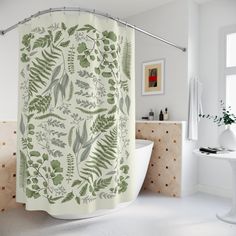 a bath room with a tub and a shower curtain