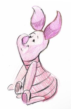 a drawing of winnie the pooh sitting down with her hair in pigtails on